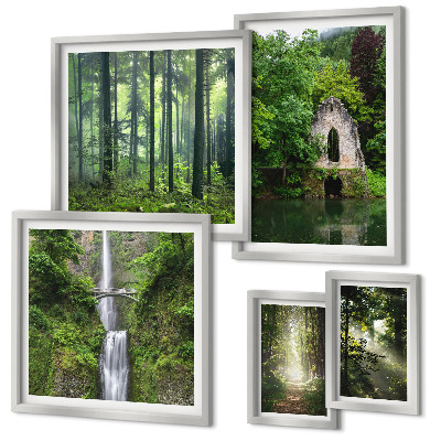 Modernes wandbilder-set Grüne Wälder, Wasserfälle, Natur