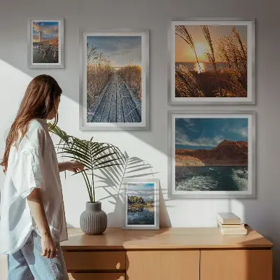 Bildergalerie-Set für die Wand mit Motiven von Landschaften, Wasser und Vegetationspfaden