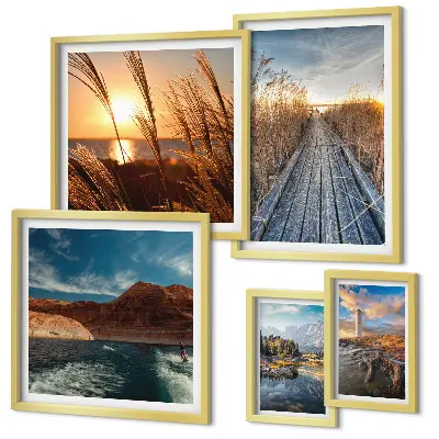 Bildergalerie-Set für die Wand mit Motiven von Landschaften, Wasser und Vegetationspfaden