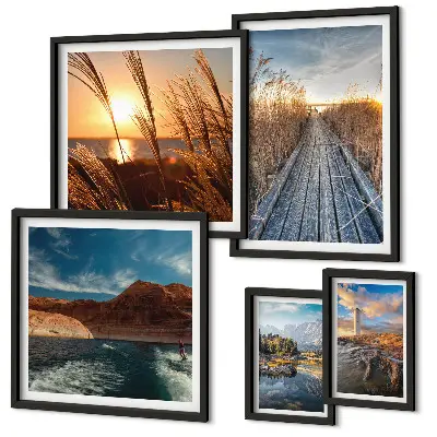 Bildergalerie-Set für die Wand mit Motiven von Landschaften, Wasser und Vegetationspfaden