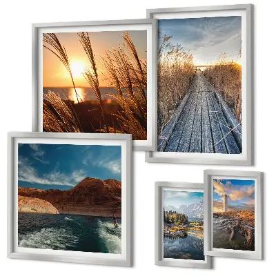 Bildergalerie-Set für die Wand mit Motiven von Landschaften, Wasser und Vegetationspfaden