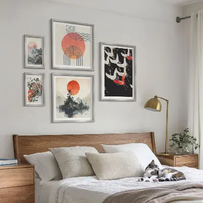 Bilderset fürs Sofa mit japanischer Kunst und Naturmotiven