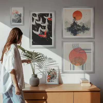 Bilderset fürs Sofa mit japanischer Kunst und Naturmotiven