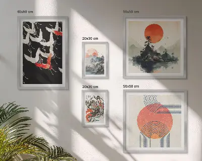 Bilderset fürs Sofa mit japanischer Kunst und Naturmotiven