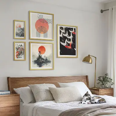 Bilderset fürs Sofa mit japanischer Kunst und Naturmotiven