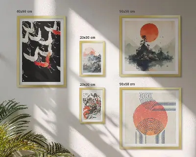 Bilderset fürs Sofa mit japanischer Kunst und Naturmotiven