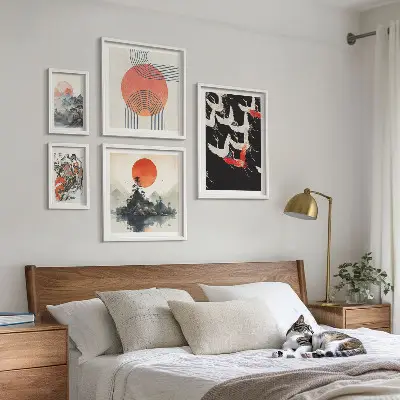Bilderset fürs Sofa mit japanischer Kunst und Naturmotiven
