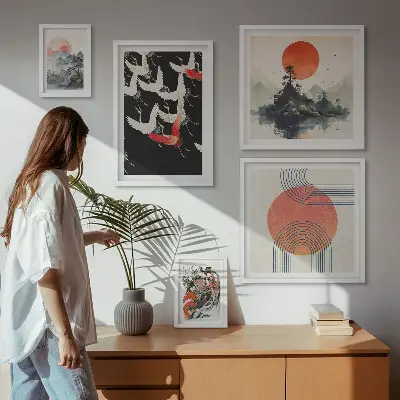 Bilderset fürs Sofa mit japanischer Kunst und Naturmotiven