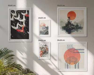 Bilderset fürs Sofa mit japanischer Kunst und Naturmotiven