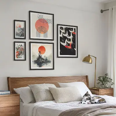 Bilderset fürs Sofa mit japanischer Kunst und Naturmotiven