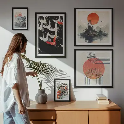 Bilderset fürs Sofa mit japanischer Kunst und Naturmotiven