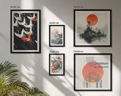 Bilderset fürs Sofa mit japanischer Kunst und Naturmotiven