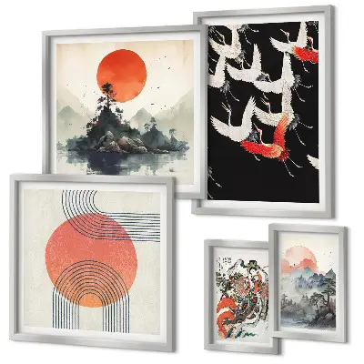 Bilderset fürs Sofa mit japanischer Kunst und Naturmotiven