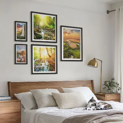 Bilderset für das Sofa mit Motiven von Landschaften, Wasserfällen und Tälern