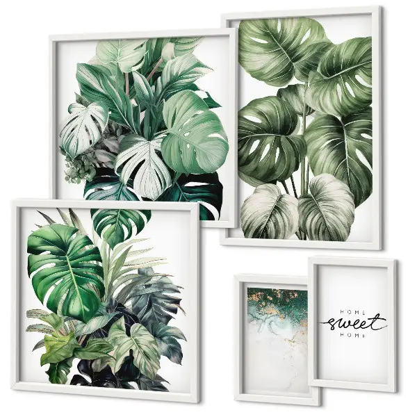 Modernes Wandbilder-Set mit Pflanzenmotiven