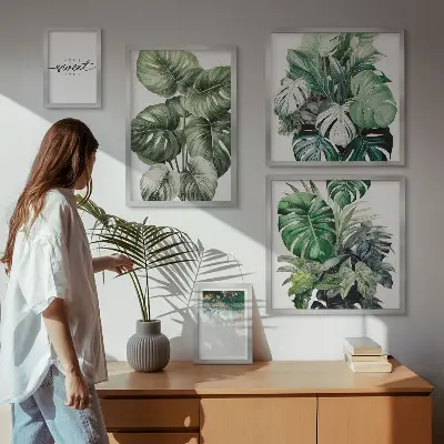 Modernes Wandbilder-Set mit Pflanzenmotiven