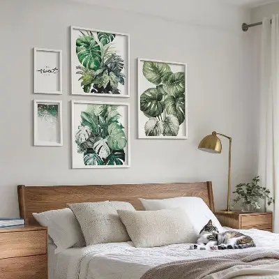 Modernes Wandbilder-Set mit Pflanzenmotiven