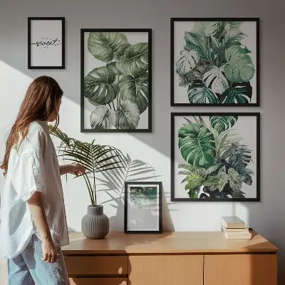 Modernes Wandbilder-Set mit Pflanzenmotiven