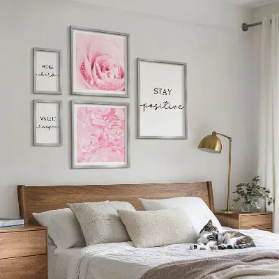 Bilderset fürs Sofa mit motivierenden Blumenzitaten