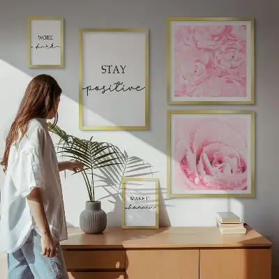 Bilderset fürs Sofa mit motivierenden Blumenzitaten