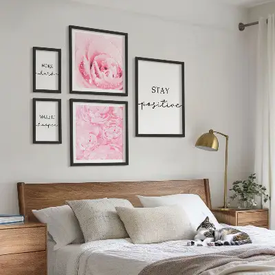 Bilderset fürs Sofa mit motivierenden Blumenzitaten