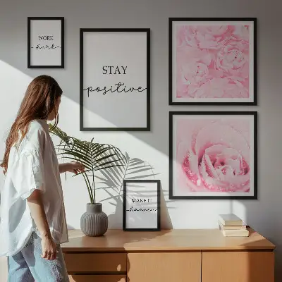 Bilderset fürs Sofa mit motivierenden Blumenzitaten