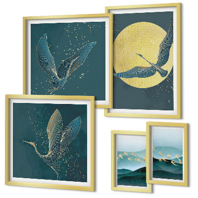 Modernes wandbilder-set Landschaften, Vögel, Nachthimmel