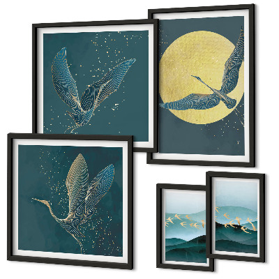 Modernes wandbilder-set Landschaften, Vögel, Nachthimmel