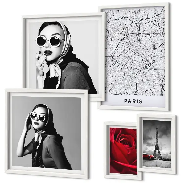 Modernes Wandbilder-Set mit Motiven der Pariser Mode
