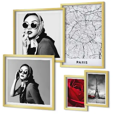 Modernes Wandbilder-Set mit Motiven der Pariser Mode