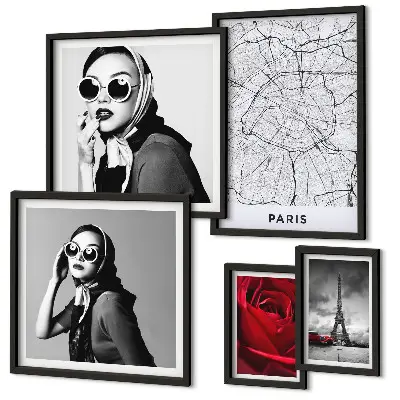 Modernes Wandbilder-Set mit Motiven der Pariser Mode