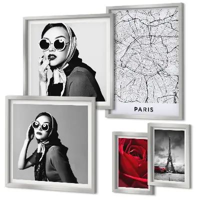 Modernes Wandbilder-Set mit Motiven der Pariser Mode