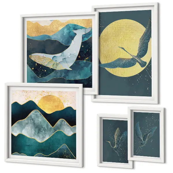 Bildergalerie-Set für die Wand Vögel und Berge in modernem Stil