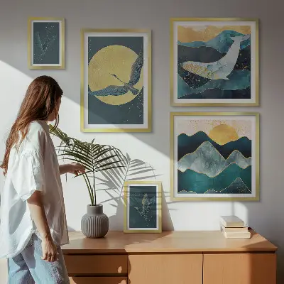 Bildergalerie-Set für die Wand Vögel und Berge in modernem Stil