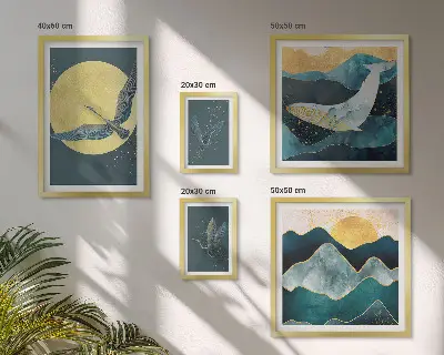 Bildergalerie-Set für die Wand Vögel und Berge in modernem Stil