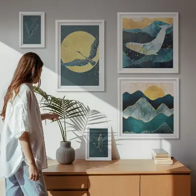 Bildergalerie-Set für die Wand Vögel und Berge in modernem Stil