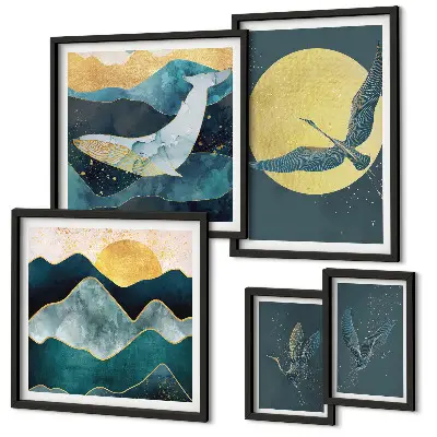 Bildergalerie-Set für die Wand Vögel und Berge in modernem Stil