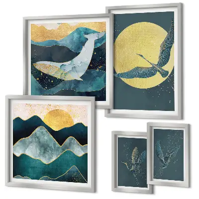 Bildergalerie-Set für die Wand Vögel und Berge in modernem Stil