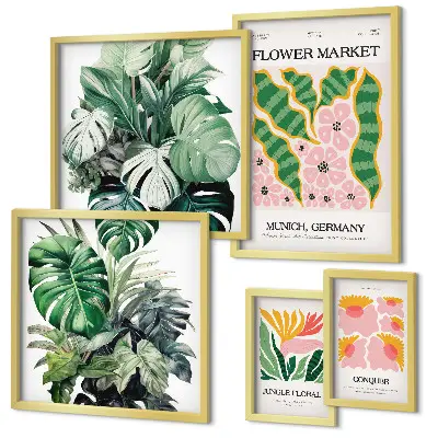 Modernes Wandbilder-Set mit Pflanzenmotiven und Boho-Blumen