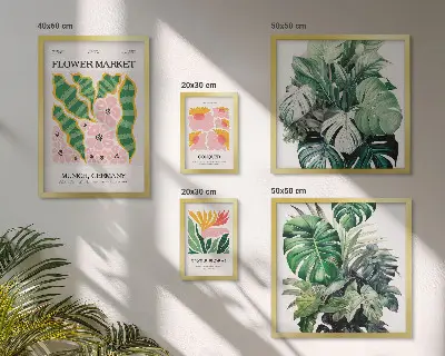Modernes Wandbilder-Set mit Pflanzenmotiven und Boho-Blumen