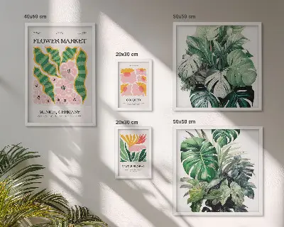 Modernes Wandbilder-Set mit Pflanzenmotiven und Boho-Blumen