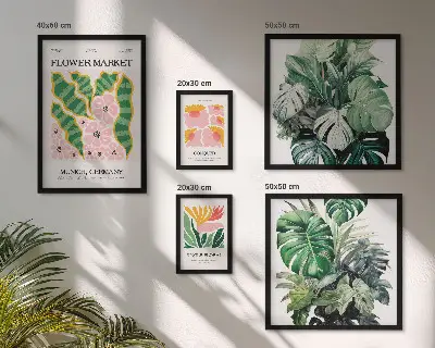 Modernes Wandbilder-Set mit Pflanzenmotiven und Boho-Blumen