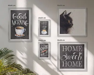 Bildergalerien-Set für die Wand mit Kaffeekatzen und positiven Slogans