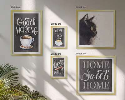 Bildergalerien-Set für die Wand mit Kaffeekatzen und positiven Slogans