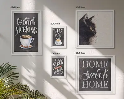 Bildergalerien-Set für die Wand mit Kaffeekatzen und positiven Slogans