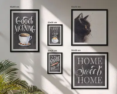 Bildergalerien-Set für die Wand mit Kaffeekatzen und positiven Slogans