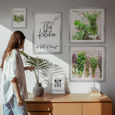 Modernes wandbilder-set Küchenkräuter und Kochen