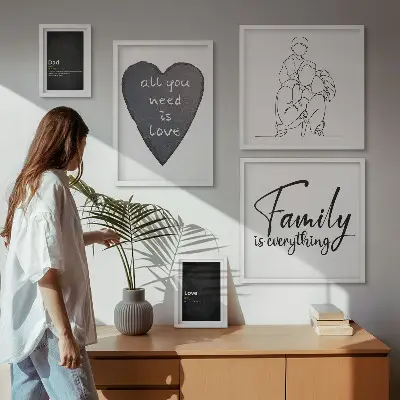 Bilderset für das Sofa mit dem Motiv Familienwerte, Liebe und Nähe