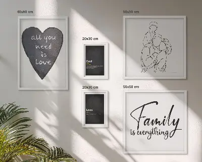 Bilderset für das Sofa mit dem Motiv Familienwerte, Liebe und Nähe
