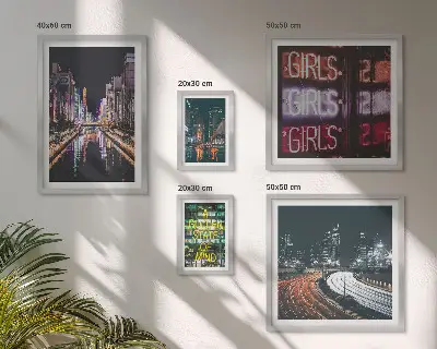 Bildergalerie-Set für die Wand Moderne Stadt bei Nacht mit Neonlicht